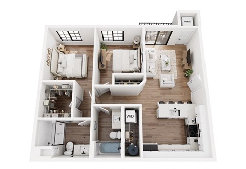 a stylized floor plan of a 1 bedroom192 sq ft house